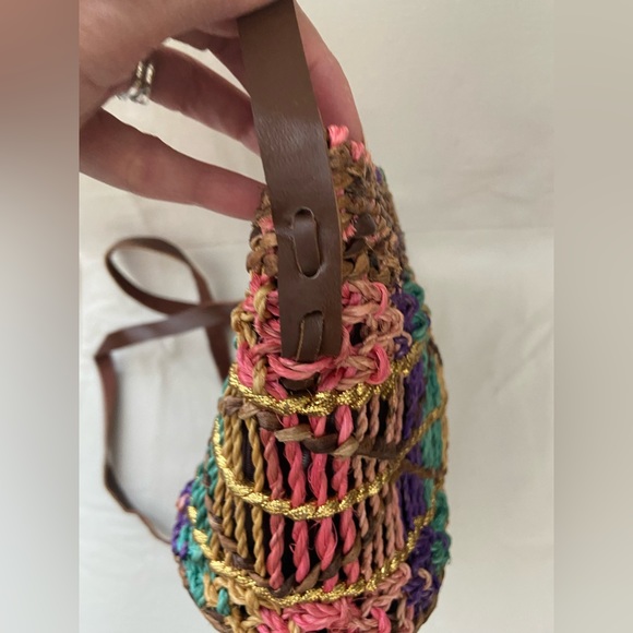 Colorful Woven Straw Small Summer Crossbody Basket Handbag Made in Philippines - Picture 12 of 13